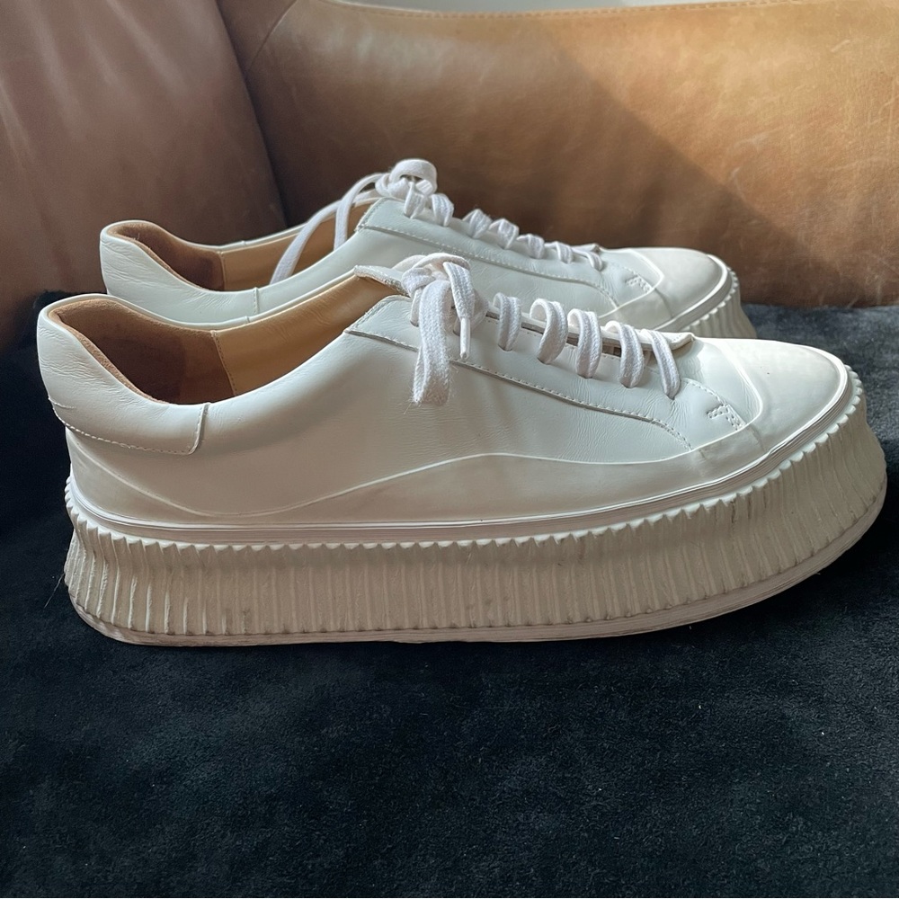 Jil Sander platform leather flatform white sneakers size 39 luxe designer